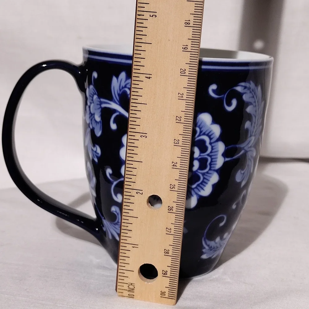 Pier 1 Mandarin Porcelain Coffee Mug Cobalt Blue White Floral